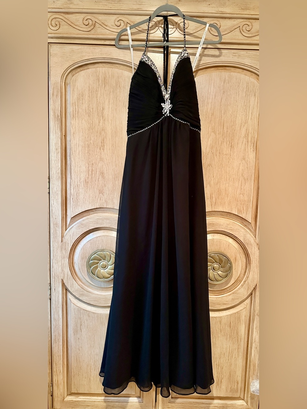 Precious Formals • Black Halter Beaded Evening Gown